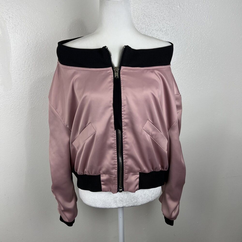 Alpha & Omega Interstellar Bomber Jacket Women Small Pink Satin Off Shoulder - Picture 16 of 16